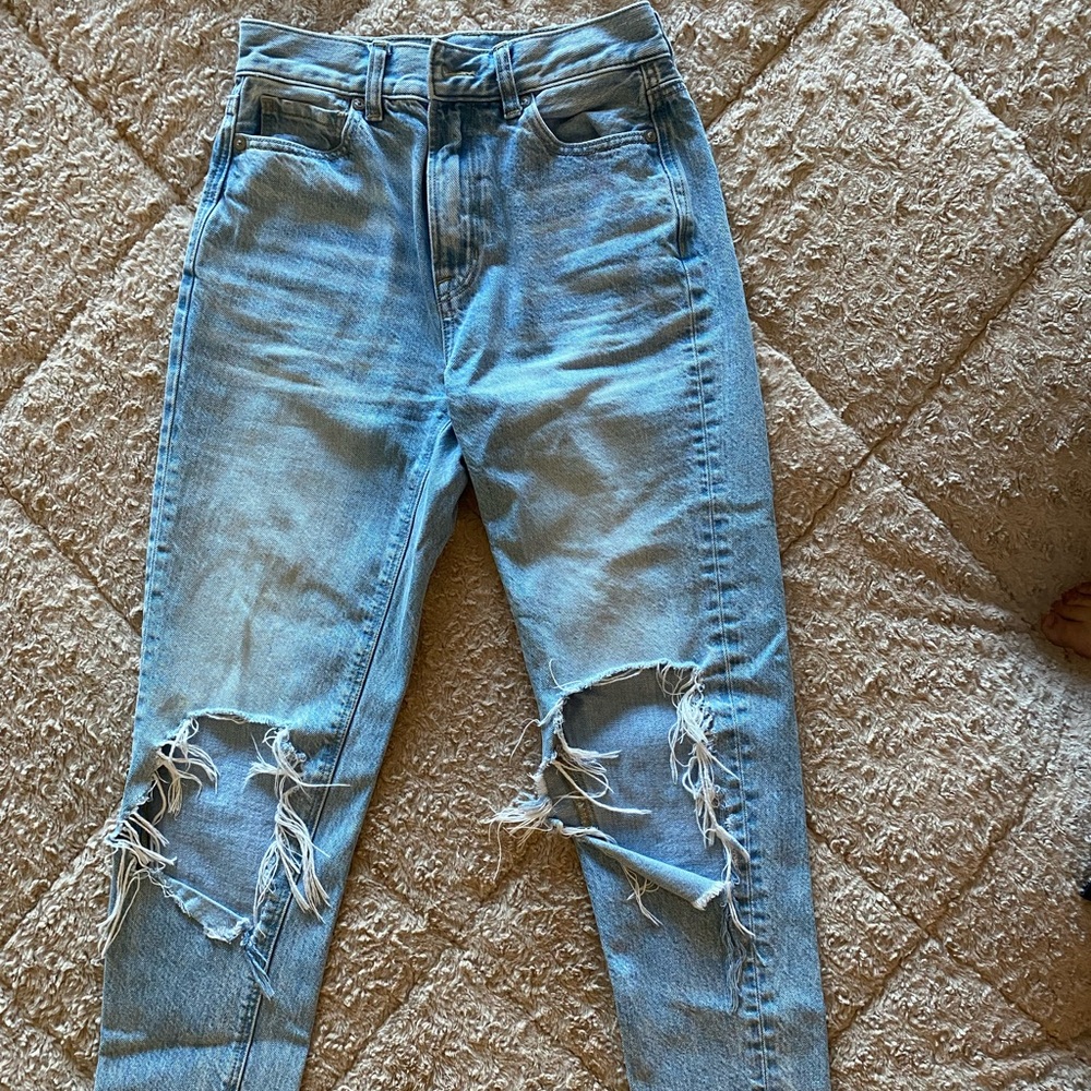 Distressed Blue Denim Mom Jeans